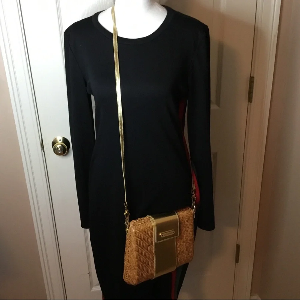 Monsac Wicker & Gold Patent Leather Shoulder/Crossbody Bag